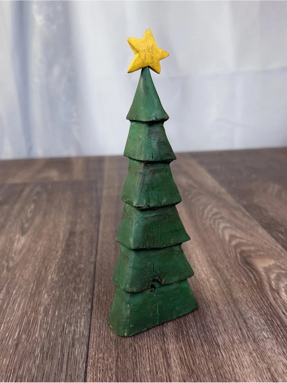 Vintage 1991 Hand Carved & Painted Folk Art Wood Santa Tree Figurine 7” Signed
